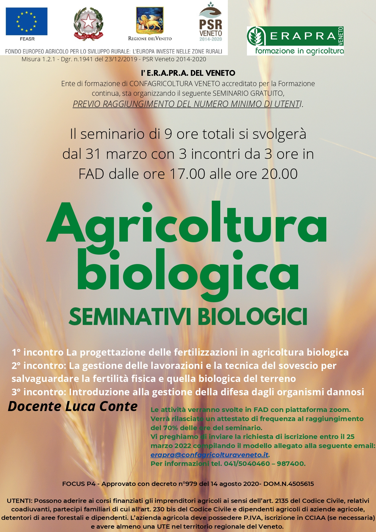 SEMINARIO ＂AGRICOLTURA BIOLOGICA - SEMINATIVI BIOLOGICI＂